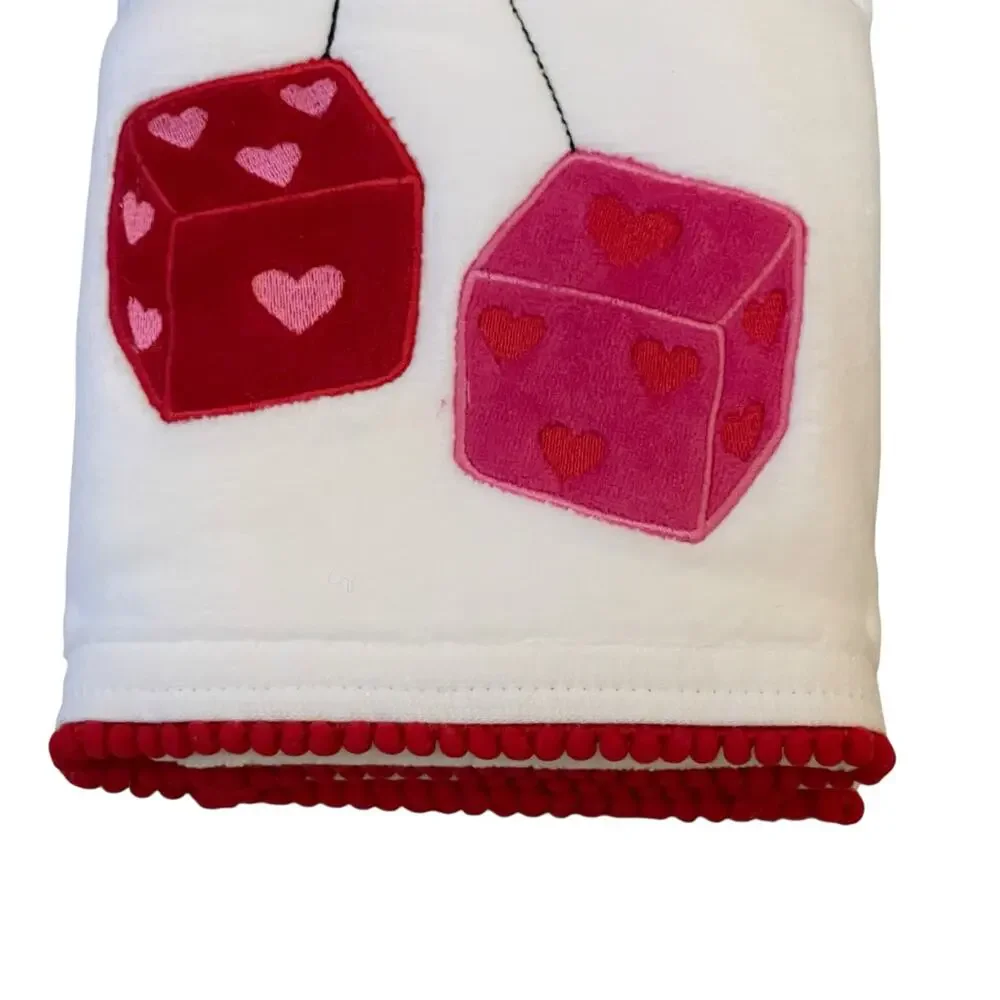 Kassadecor Heart Dice Valentine Cotton Hand Towels 18x28 Set of 2 Pink Red NEW